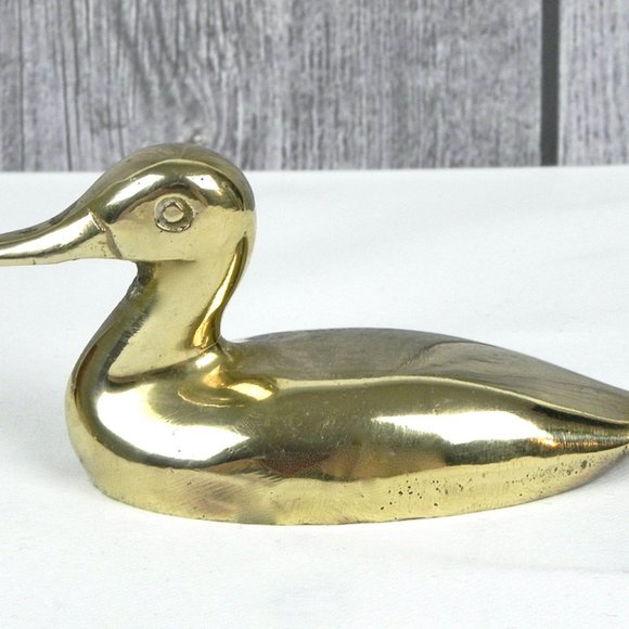 Solid Brass Duck Figure | Small Mallard Figurine | Vintage Brass Decor - Picture 2 of 7